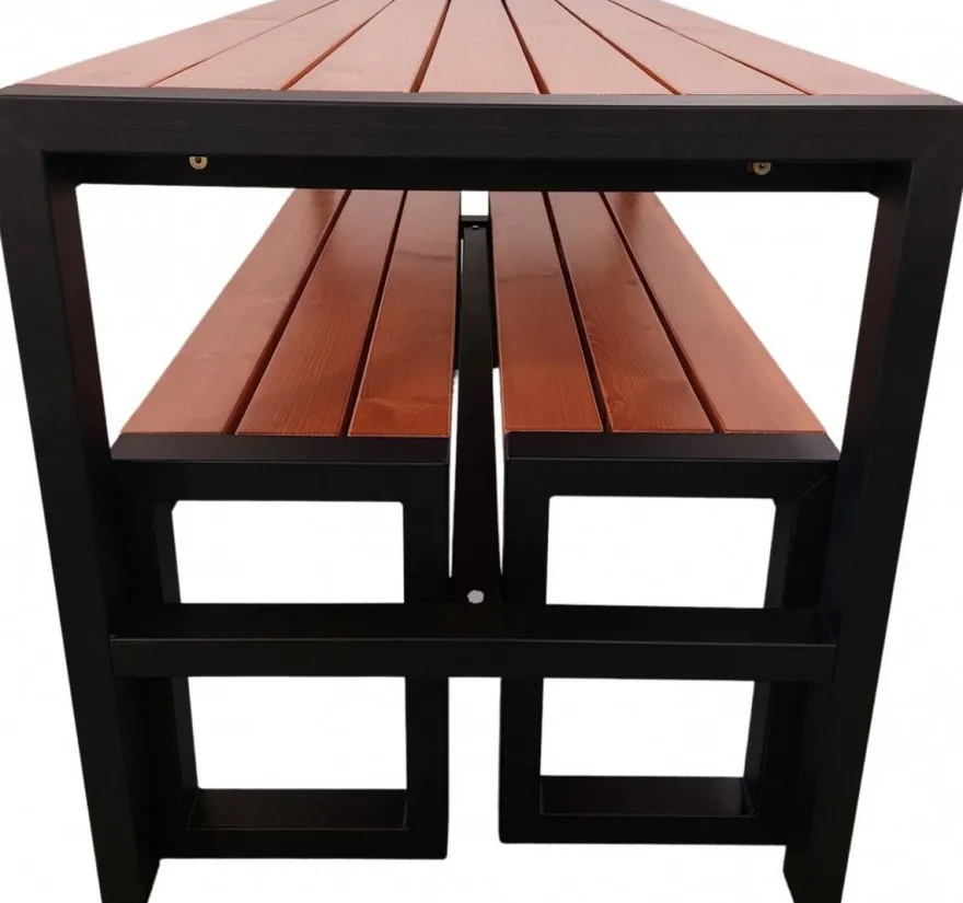 Casa Padrino Gartentisch mit 2 Sitzbänken Braun / Schwarz - Garten Möbel