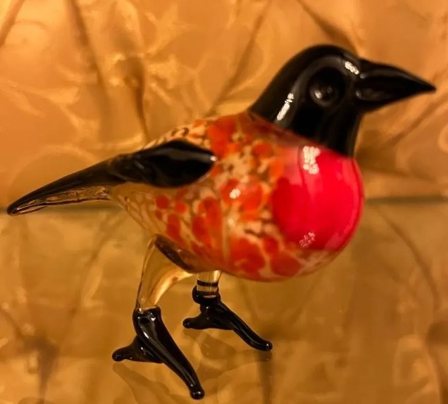 Casa Padrino Glasfigur Chickadee Vogel, bunte Dekofigur, Skulptur aus Glas, 10,5 x 3,5 x H 6,2 cm