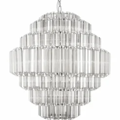 Casa Padrino Glas Kronleuchter Silber Ø 80 x H. 93 cm - Runder Kronleuchter