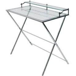 Casa Padrino Glas Schreibtisch / Sekretär Silber 83 cm - Büro Möbel
