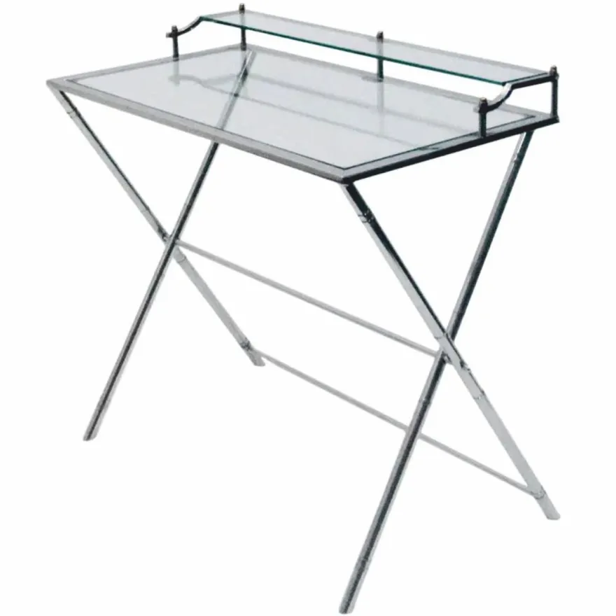 Casa Padrino Glas Schreibtisch / Sekretär Silber 83 cm - Büro Möbel