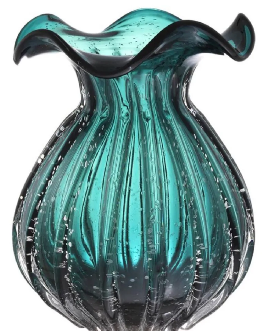 Casa Padrino Glas Vase / Blumenvase Grün Ø 26 x H. 33 cm - Luxus Wohnzimmer Deko