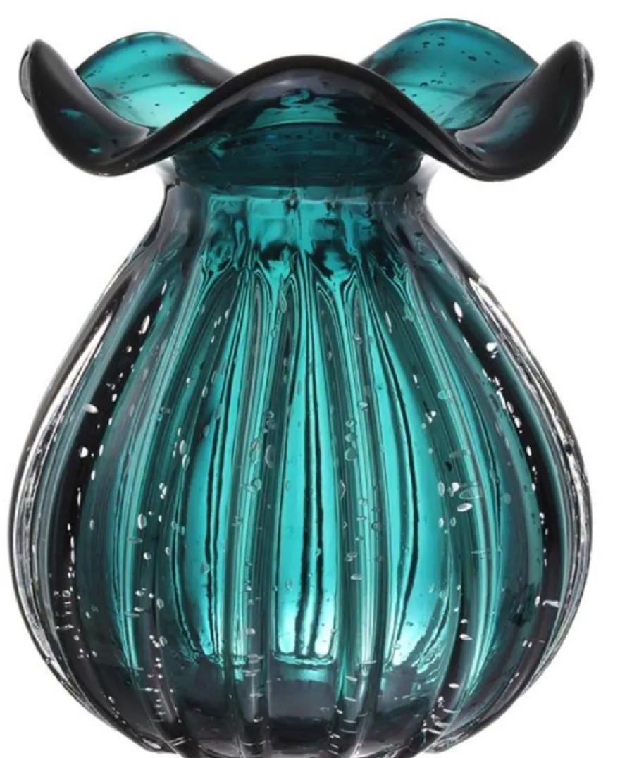 Casa Padrino Glas Vase / Blumenvase Grün Ø 23 x H. 27 cm - Luxus Wohnzimmer Deko