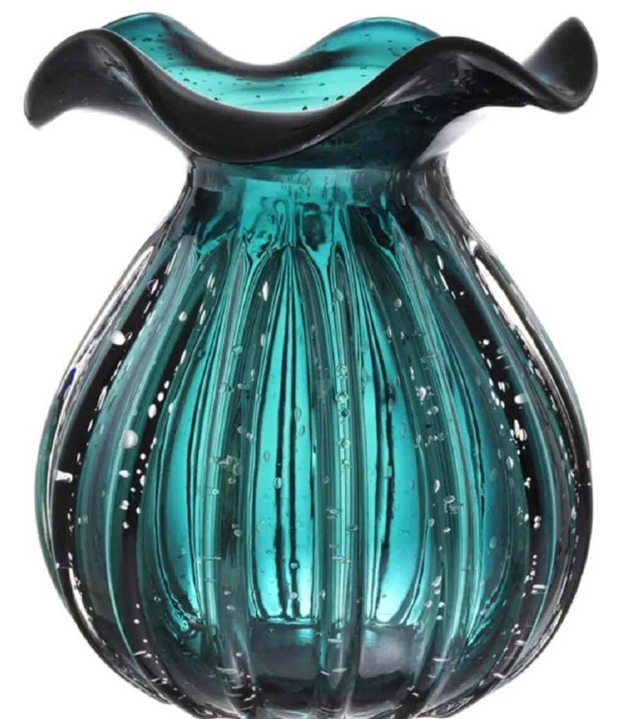 Casa Padrino Glas Vase / Blumenvase Grün Ø 23 x H. 27 cm - Luxus Wohnzimmer Deko