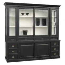 Casa Padrino Großer Shabby Chic Buffetschrank im Landhaus Stil, schwarz, 220 x 50/45 x 225 cm