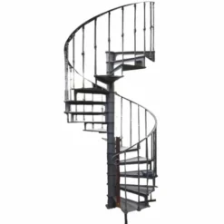 Casa Padrino Gusseisen Wendeltreppe mit Geländer rechte Seite Grau H. 289 cm - Rustikale Spiraltreppe