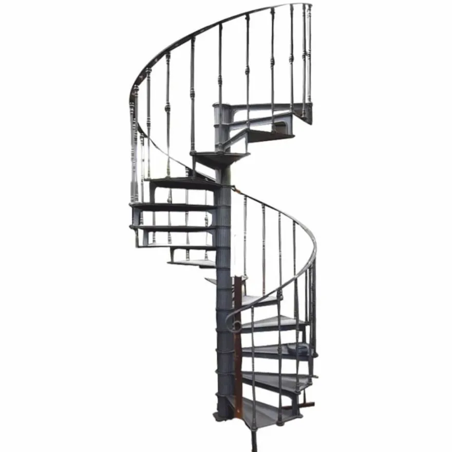 Casa Padrino Gusseisen Wendeltreppe mit Geländer rechte Seite Grau H. 289 cm - Rustikale Spiraltreppe