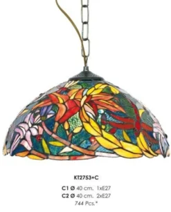 Casa Padrino Handgefertigte Tiffany Pendelleuchte Hängeleuchte, bunt, Durchmesser 40 cm, 1-Flammig