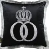 Casa Padrino Harald Glööckler Luxus Deko Kissen Pompöös Schwarz Silber mit Krone und Strass 50 x 50 cm