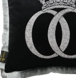 Casa Padrino Harald Glööckler Luxus Deko Kissen Pompöös Schwarz Silber mit Krone und Strass 50 x 50 cm