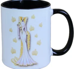 Casa Padrino Harald Glööckler Pompöös Tasse Hund im gold-weissen Abendkleid - 9,5cm x 8,5cm - 320ml