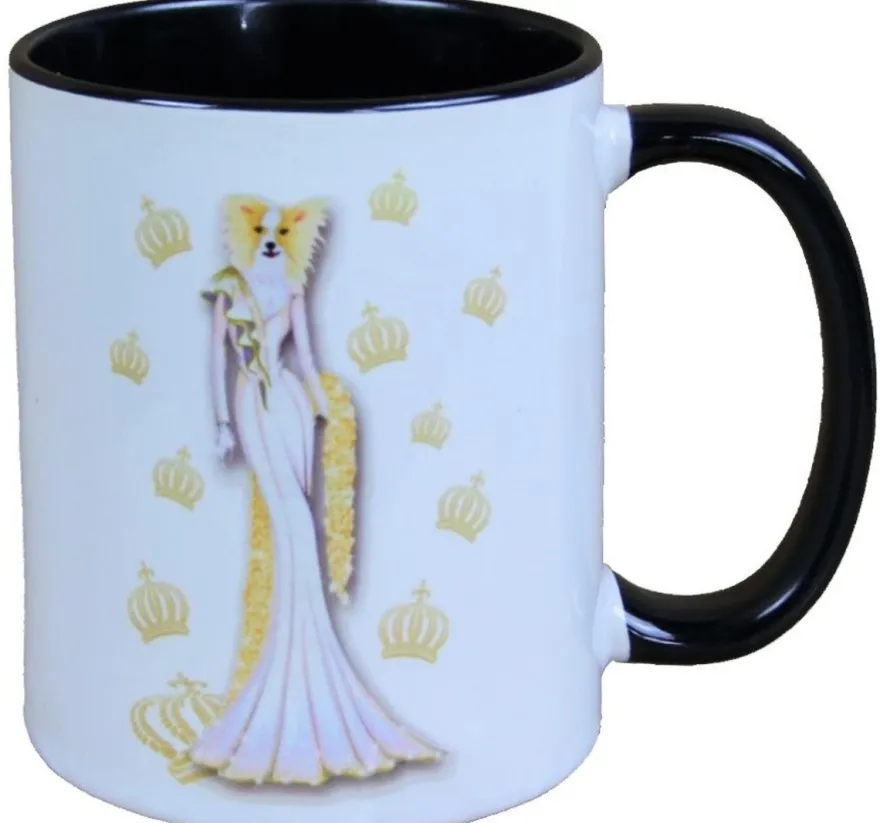Casa Padrino Harald Glööckler Pompöös Tasse Hund im gold-weissen Abendkleid - 9,5cm x 8,5cm - 320ml
