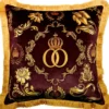 Casa Padrino Harald Glööckler Pompöös Luxus Kissen Bordeauxrot / Gold mit Krone und Strass Steinen 50 x 50 cm