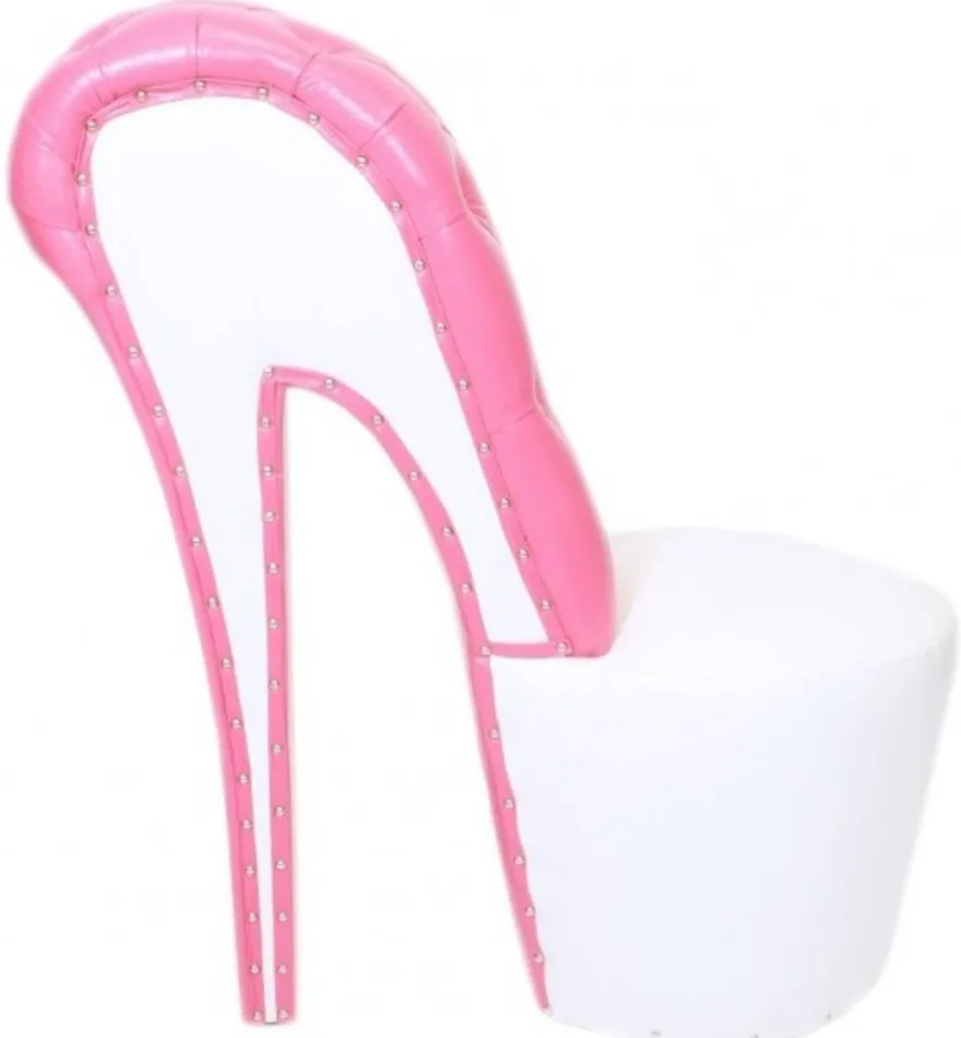 Casa Padrino High Heel Sessel mit Dekosteinen in Weiß / Rosa, H 105 cm x B 40 cm x T 85 cm - Designer Sessel