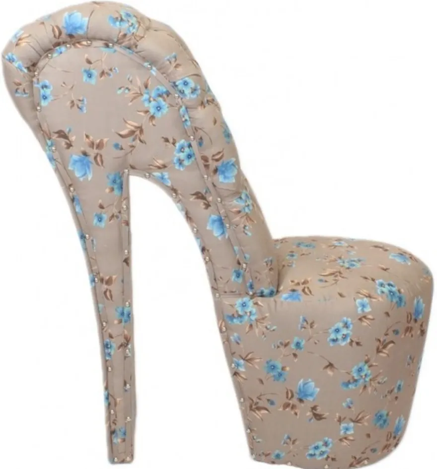 Casa Padrino High Heel Sessel Blumen Muster Creme / Blau - Designer Sessel - 105 x 40 x 85 cm