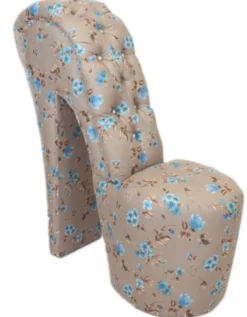 Casa Padrino High Heel Sessel Blumen Muster Creme / Blau - Designer Sessel - 105 x 40 x 85 cm