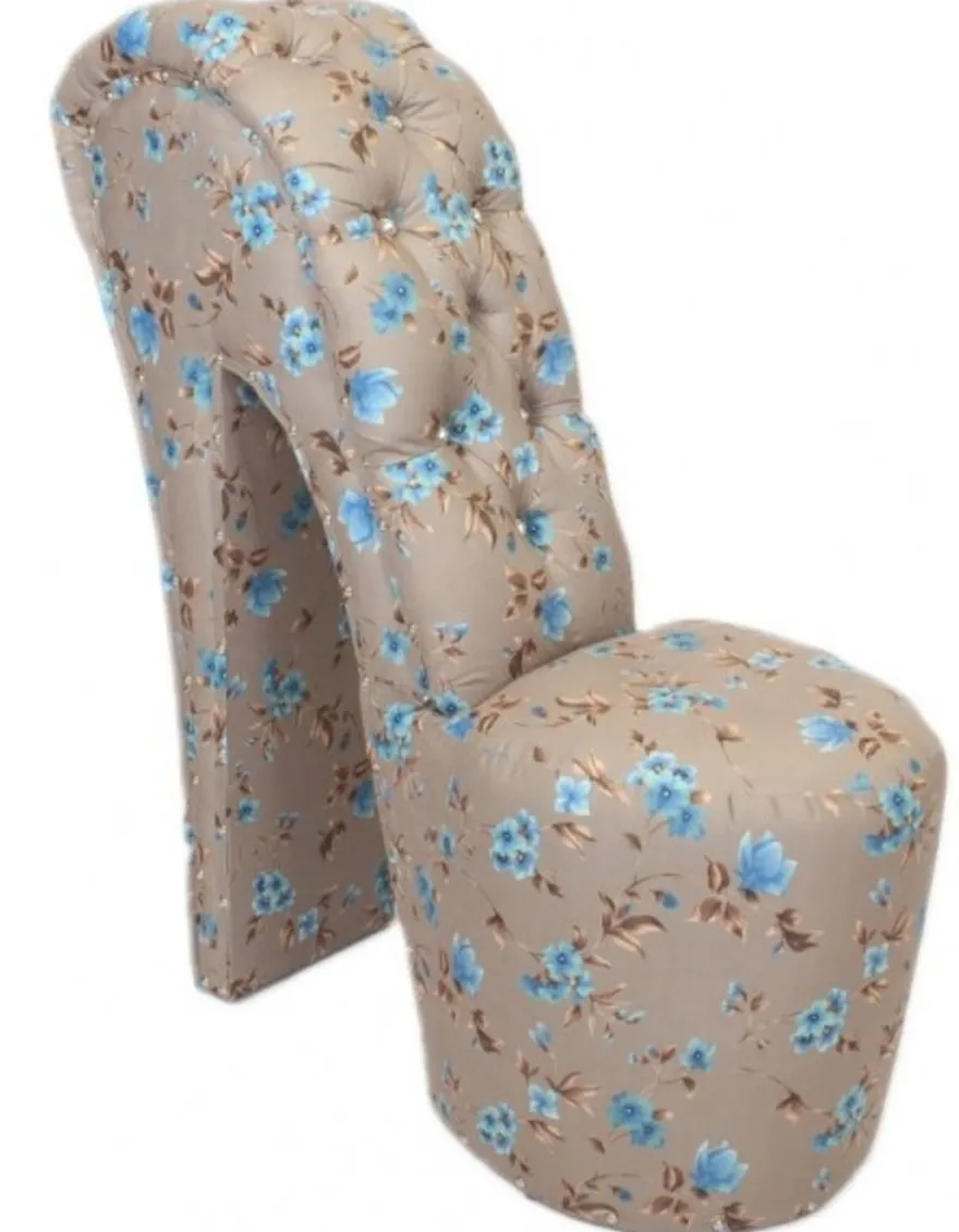 Casa Padrino High Heel Sessel Blumen Muster Creme / Blau - Designer Sessel - 105 x 40 x 85 cm