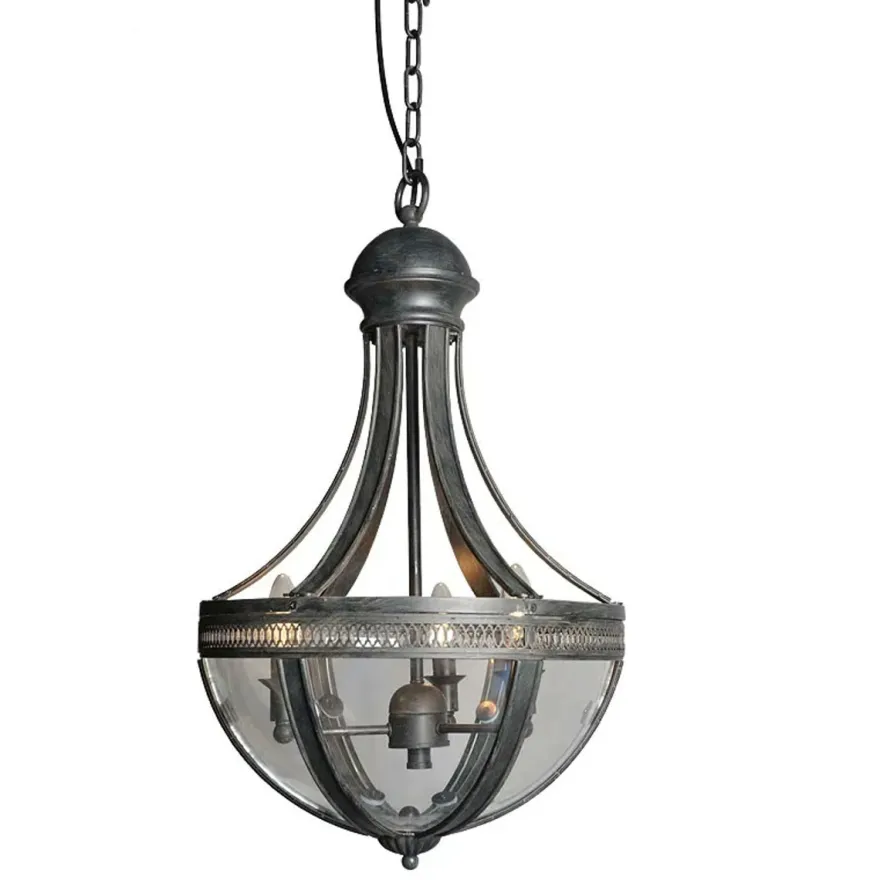 Casa Padrino Hängeleuchte Antik Grau Ø 43 x H. 75 cm - Laterne mit Glasschale