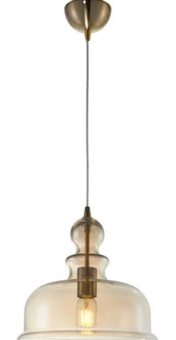 Casa Padrino Hängeleuchte Bronze / Bernsteinfarben Ø 29,7 x H. 29,9 cm - Pendelleuchte mit rundem Glas Lampenschirm