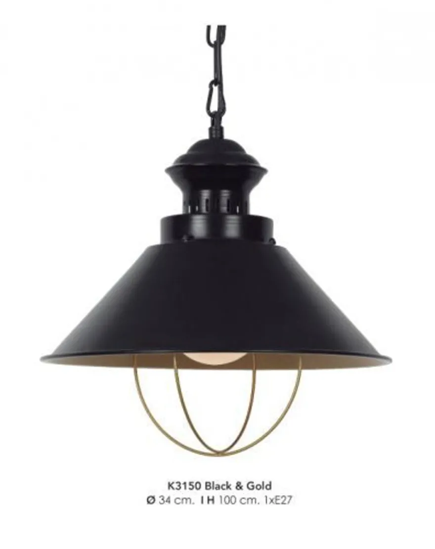 Casa Padrino Hängeleuchte Deckenleuchte Industrial Design Schwarz / Gold 34 cm Durchmesser - Industrie Lampe Leuchte Industrieleuchte