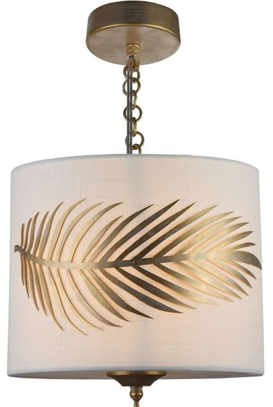 Casa Padrino Hängeleuchte Farnblatt Design Gold / Weiß Ø 24,5 x H. 19,5 cm - Luxus Hotel Beleuchtung
