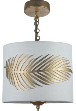 Casa Padrino Hängeleuchte Farnblatt Design Gold / Weiß Ø 24,5 x H. 19,5 cm - Luxus Hotel Beleuchtung