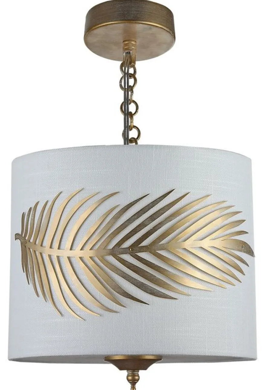 Casa Padrino Hängeleuchte Farnblatt Design Gold / Weiß Ø 24,5 x H. 19,5 cm - Luxus Hotel Beleuchtung