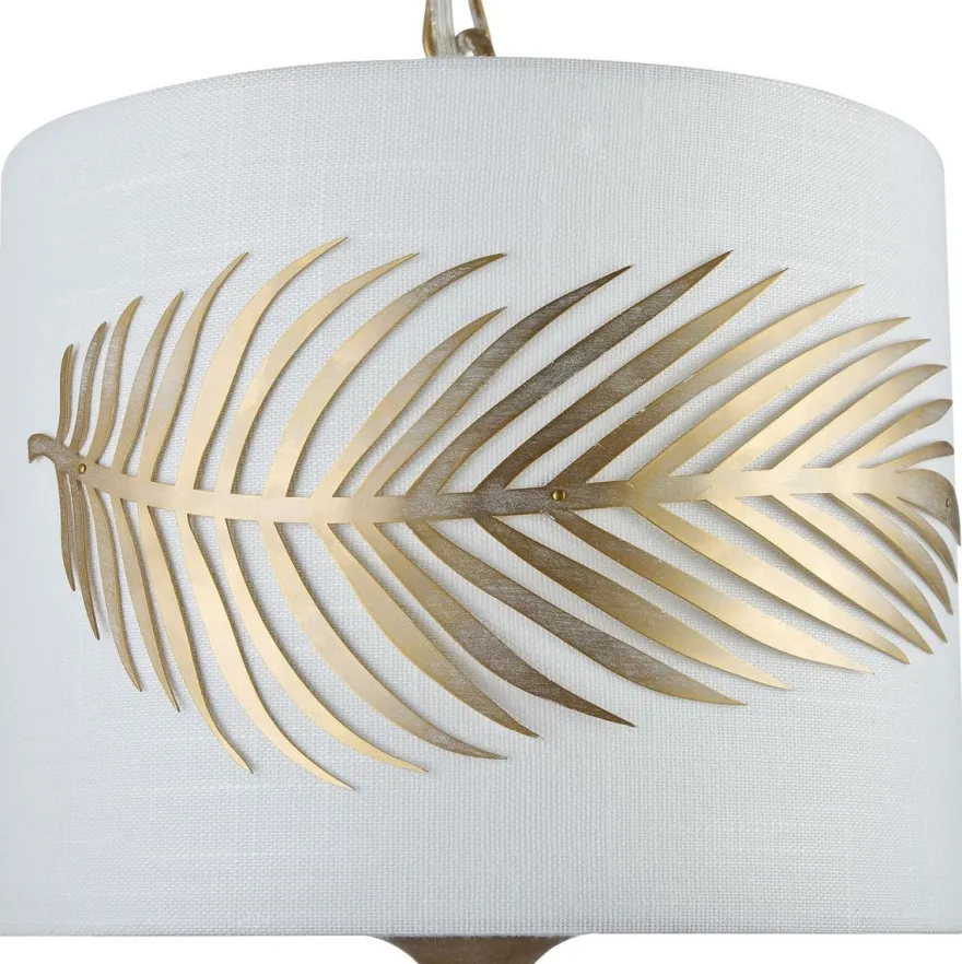 Casa Padrino Hängeleuchte Farnblatt Design Gold / Weiß Ø 24,5 x H. 19,5 cm - Luxus Hotel Beleuchtung