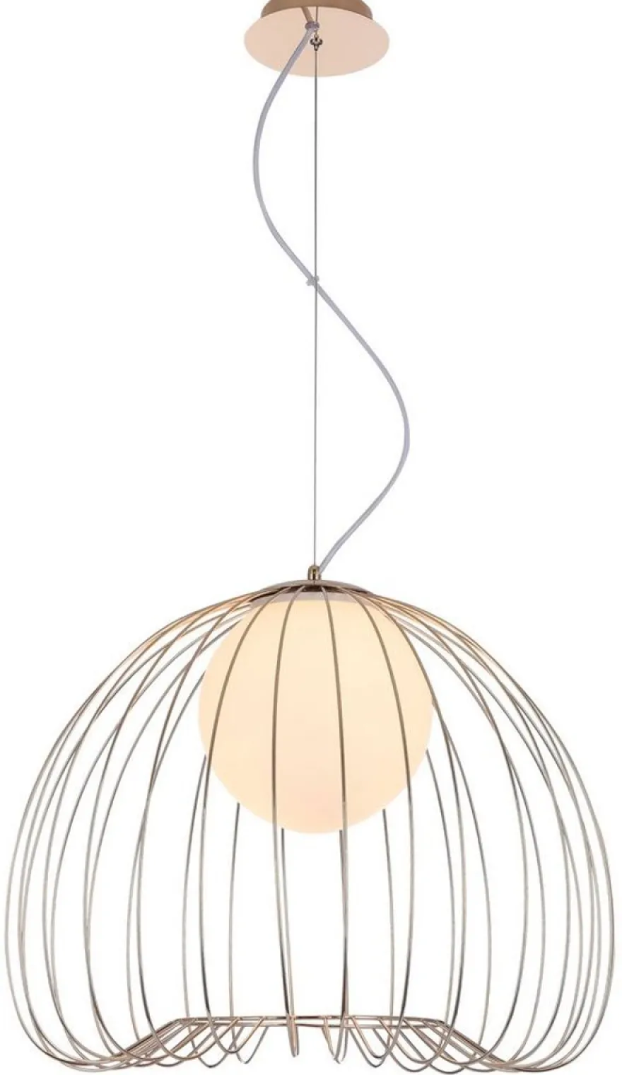Casa Padrino Hängeleuchte Gold / Weiß Ø 50 x H. 41 cm - Leuchte aus geschwungenen Metallstäbchen