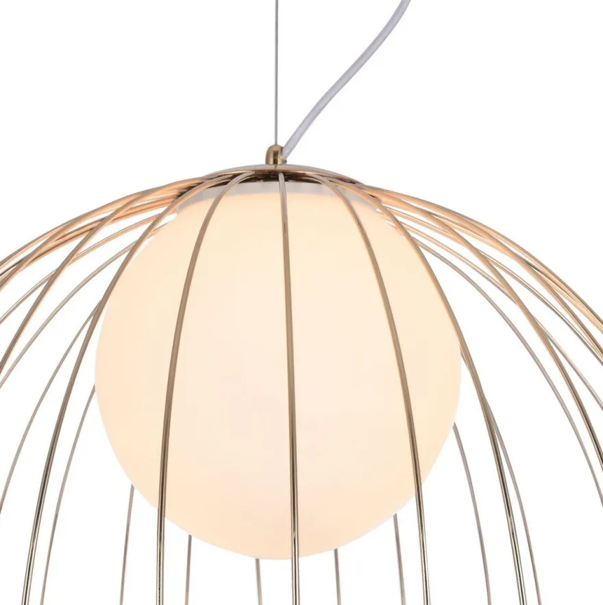 Casa Padrino Hängeleuchte Gold / Weiß Ø 50 x H. 41 cm - Leuchte aus geschwungenen Metallstäbchen