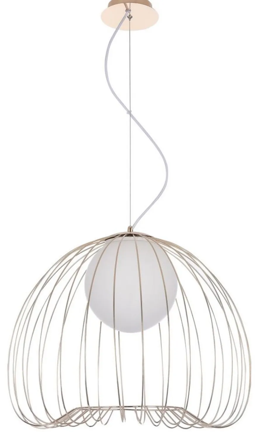 Casa Padrino Hängeleuchte Gold / Weiß Ø 50 x H. 41 cm - Leuchte aus geschwungenen Metallstäbchen