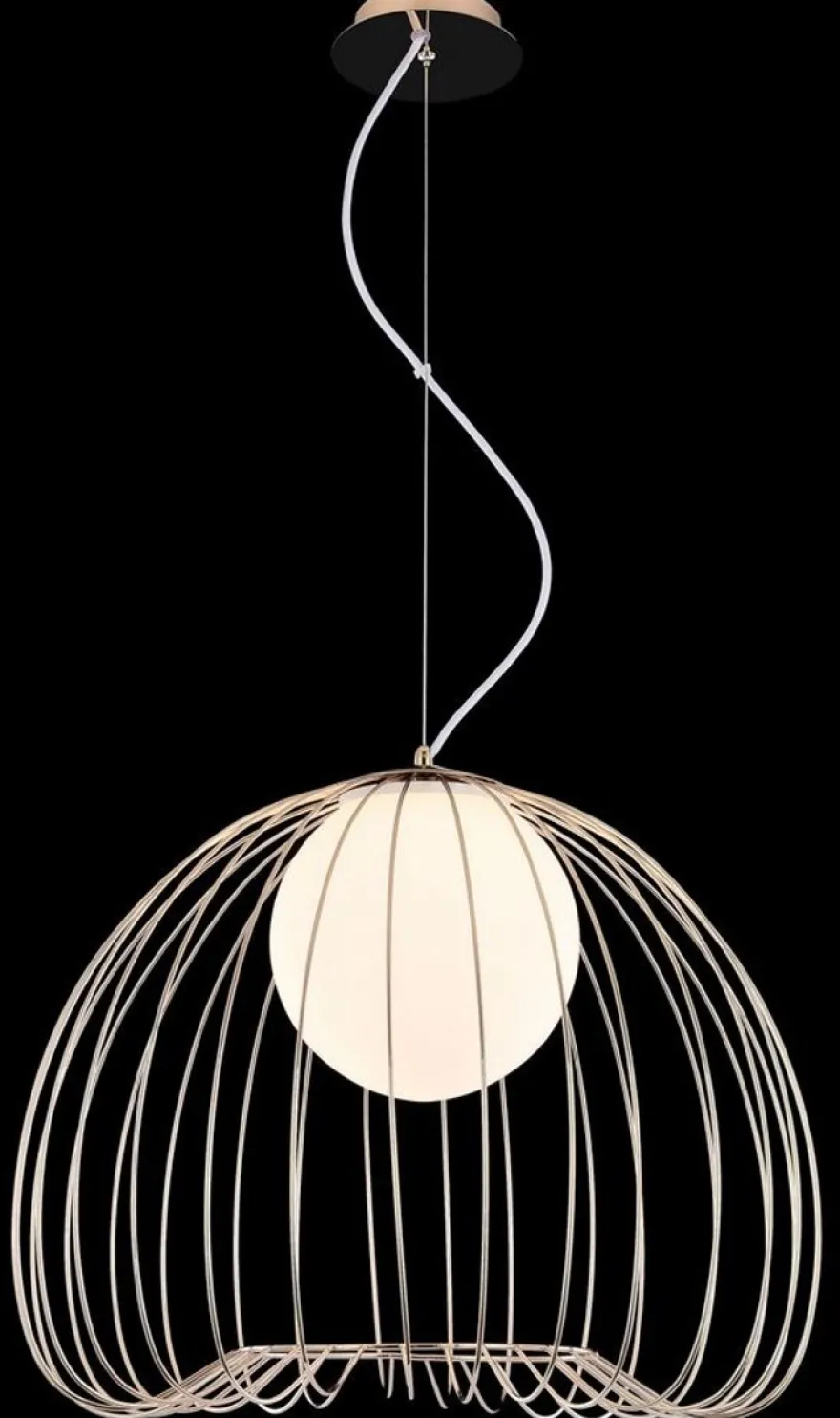 Casa Padrino Hängeleuchte Gold / Weiß Ø 50 x H. 41 cm - Leuchte aus geschwungenen Metallstäbchen