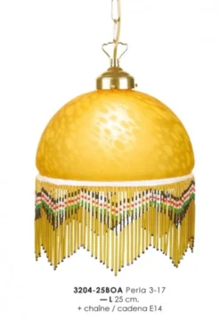 Casa Padrino Hängeleuchte im Landhausstil mit Glasfransen, Gold und Gelb, Durchmesser 25 cm