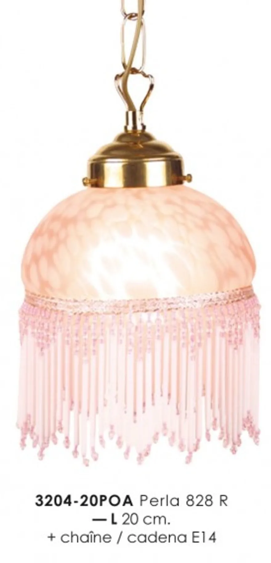 Casa Padrino Hängeleuchte im Landhausstil mit Glasfransen, Gold und Rosa, Durchmesser 20 cm