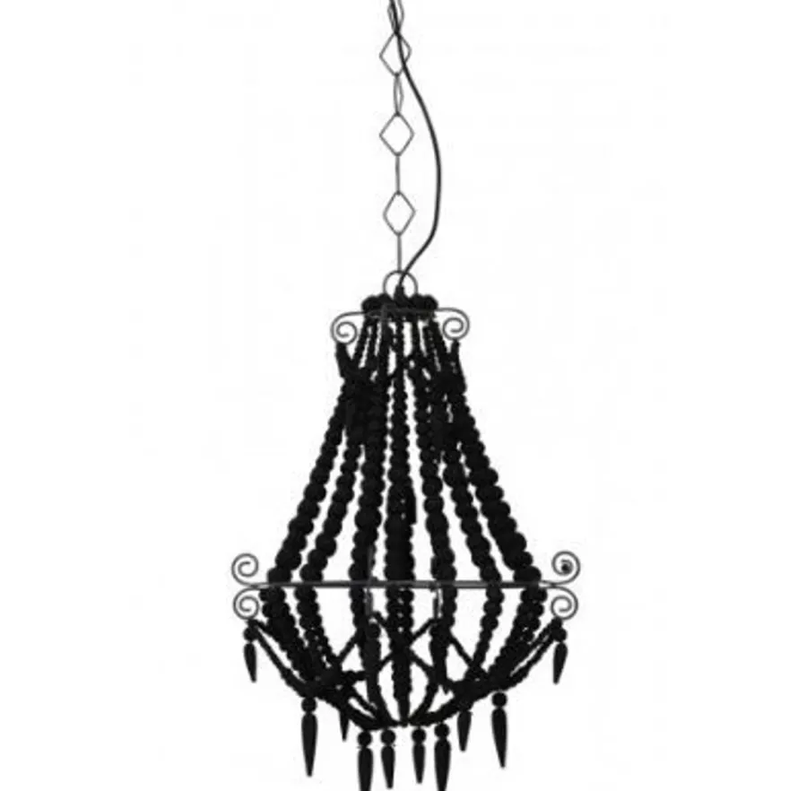 Casa Padrino Hängeleuchte Industrie-Stil Schwarz Durchmesser 42 x H 56 cm - Massive Deckenleuchte aus Holz und Metall