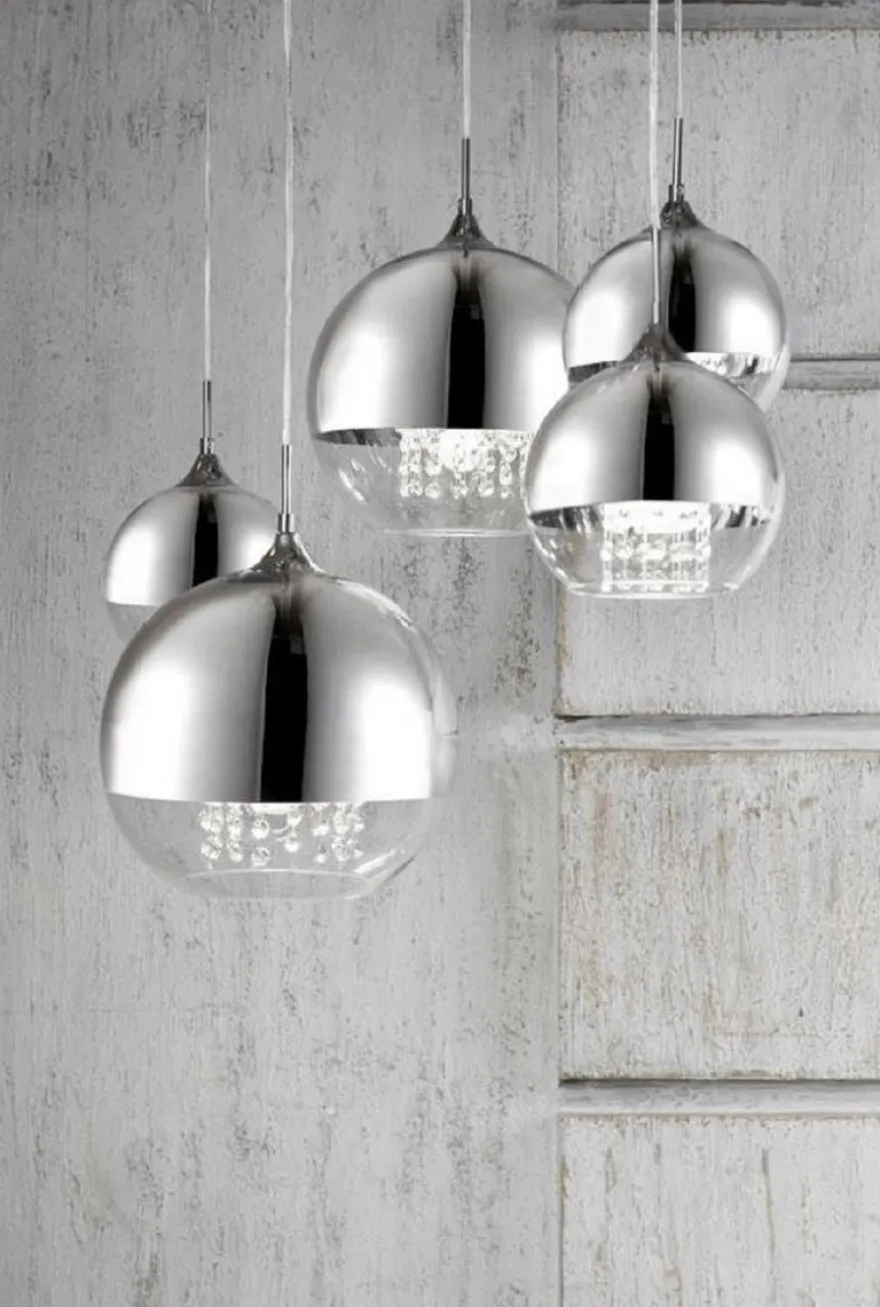 Casa Padrino Hängeleuchte Silber Ø 91 x H. 95 cm - Hängelampe mit runden Lampenschirmen und feinsten Kristall Behängen