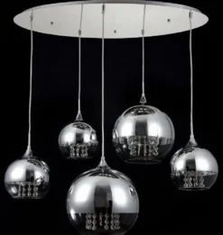 Casa Padrino Hängeleuchte Silber Ø 91 x H. 95 cm - Hängelampe mit runden Lampenschirmen und feinsten Kristall Behängen
