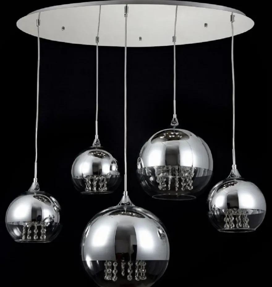 Casa Padrino Hängeleuchte Silber Ø 91 x H. 95 cm - Hängelampe mit runden Lampenschirmen und feinsten Kristall Behängen