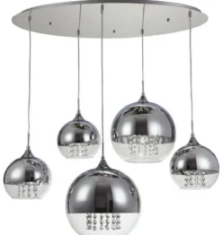 Casa Padrino Hängeleuchte Silber Ø 91 x H. 95 cm - Hängelampe mit runden Lampenschirmen und feinsten Kristall Behängen