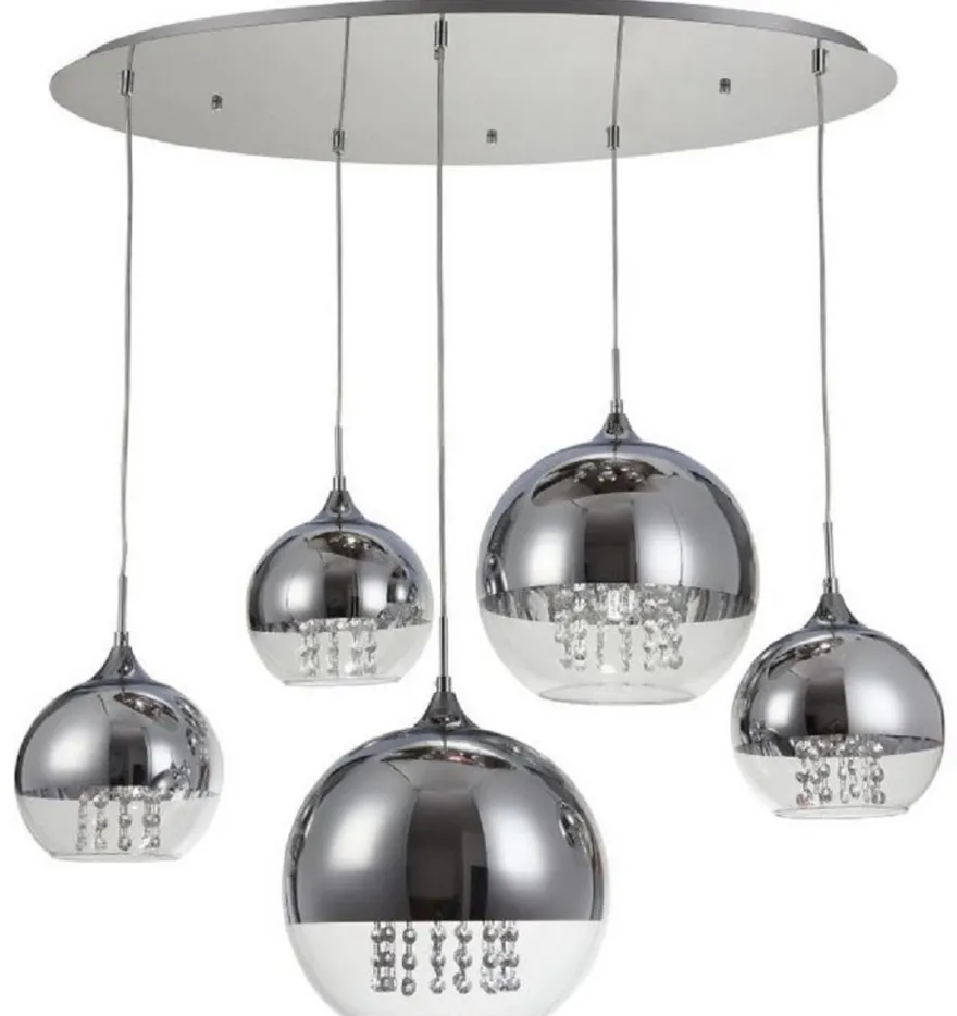 Casa Padrino Hängeleuchte Silber Ø 91 x H. 95 cm - Hängelampe mit runden Lampenschirmen und feinsten Kristall Behängen