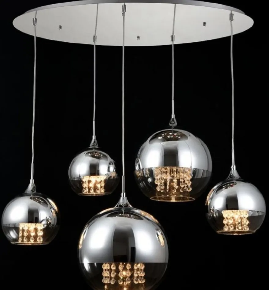 Casa Padrino Hängeleuchte Silber Ø 91 x H. 95 cm - Hängelampe mit runden Lampenschirmen und feinsten Kristall Behängen
