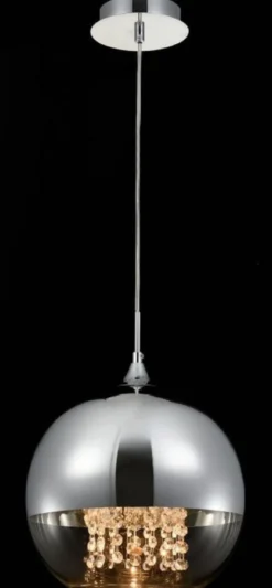 Casa Padrino Hängeleuchte Silber Ø 30 x H. 28 cm - Hängelampe mit rundem Lampenschirm und feinsten Kristall Behängen