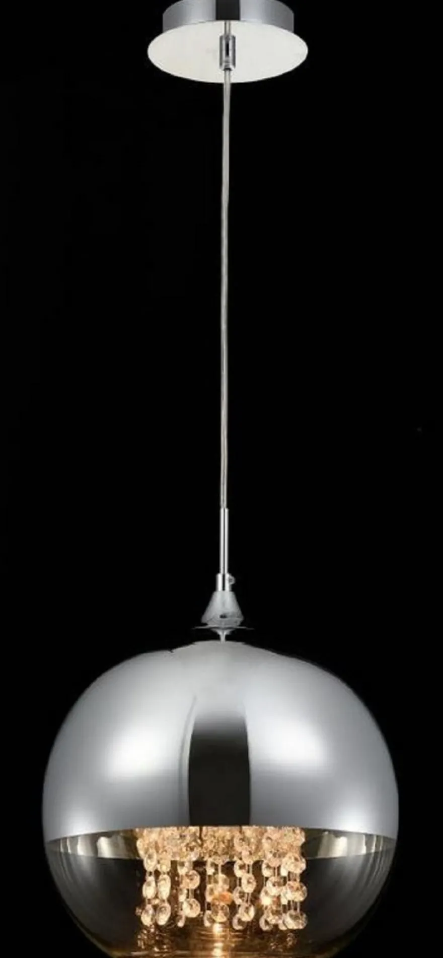 Casa Padrino Hängeleuchte Silber Ø 30 x H. 28 cm - Hängelampe mit rundem Lampenschirm und feinsten Kristall Behängen