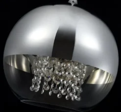 Casa Padrino Hängeleuchte Silber Ø 30 x H. 28 cm - Hängelampe mit rundem Lampenschirm und feinsten Kristall Behängen
