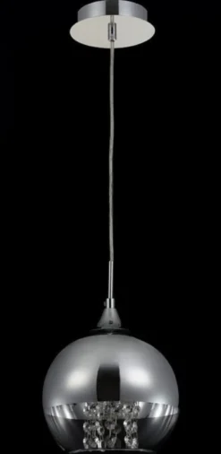 Casa Padrino Hängeleuchte Silber Ø 20 x H. 17,5 cm - Hängelampe mit rundem Lampenschirm und feinsten Kristall Behängen