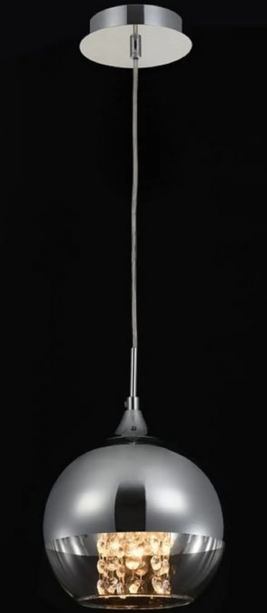 Casa Padrino Hängeleuchte Silber Ø 20 x H. 17,5 cm - Hängelampe mit rundem Lampenschirm und feinsten Kristall Behängen