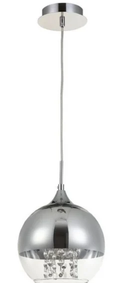 Casa Padrino Hängeleuchte Silber Ø 20 x H. 17,5 cm - Hängelampe mit rundem Lampenschirm und feinsten Kristall Behängen