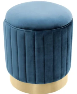 Casa Padrino Hocker Blau / Messing Ø 40 x H. 45 cm - Luxus Sitzhocker