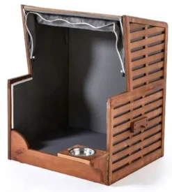 Casa Padrino Hunde Strandkorb mit Wassernapf Braun / Grau / Weiß 75 x 65 x H. 87 cm - Hunde Möbel - Tier Möbel - Garten Möbel - Outdoor Möbel