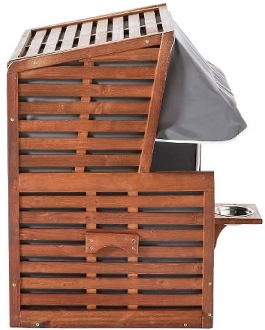 Casa Padrino Hunde Strandkorb mit Wassernapf Braun / Grau / Weiß 75 x 65 x H. 87 cm - Hunde Möbel - Tier Möbel - Garten Möbel - Outdoor Möbel